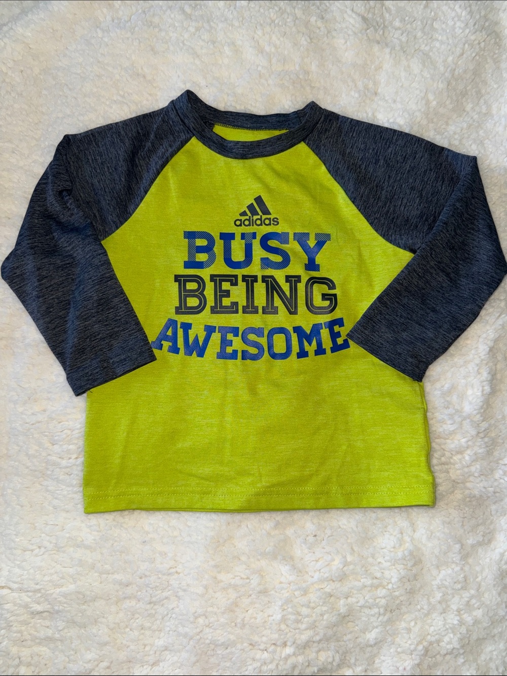 adidas Neon Green Raglan Long Sleeve Tee - "Busy Being Awesome"